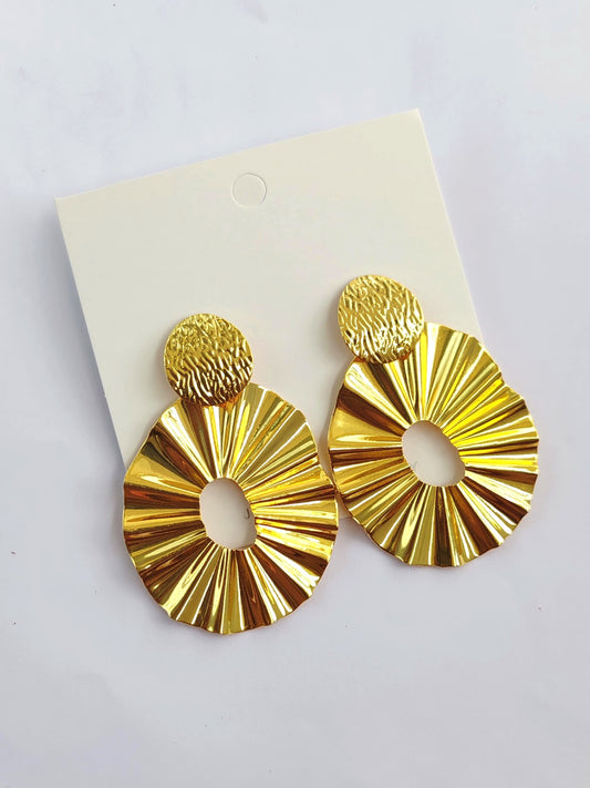Aurelia Pleated Hammered Gold Statement Earrings