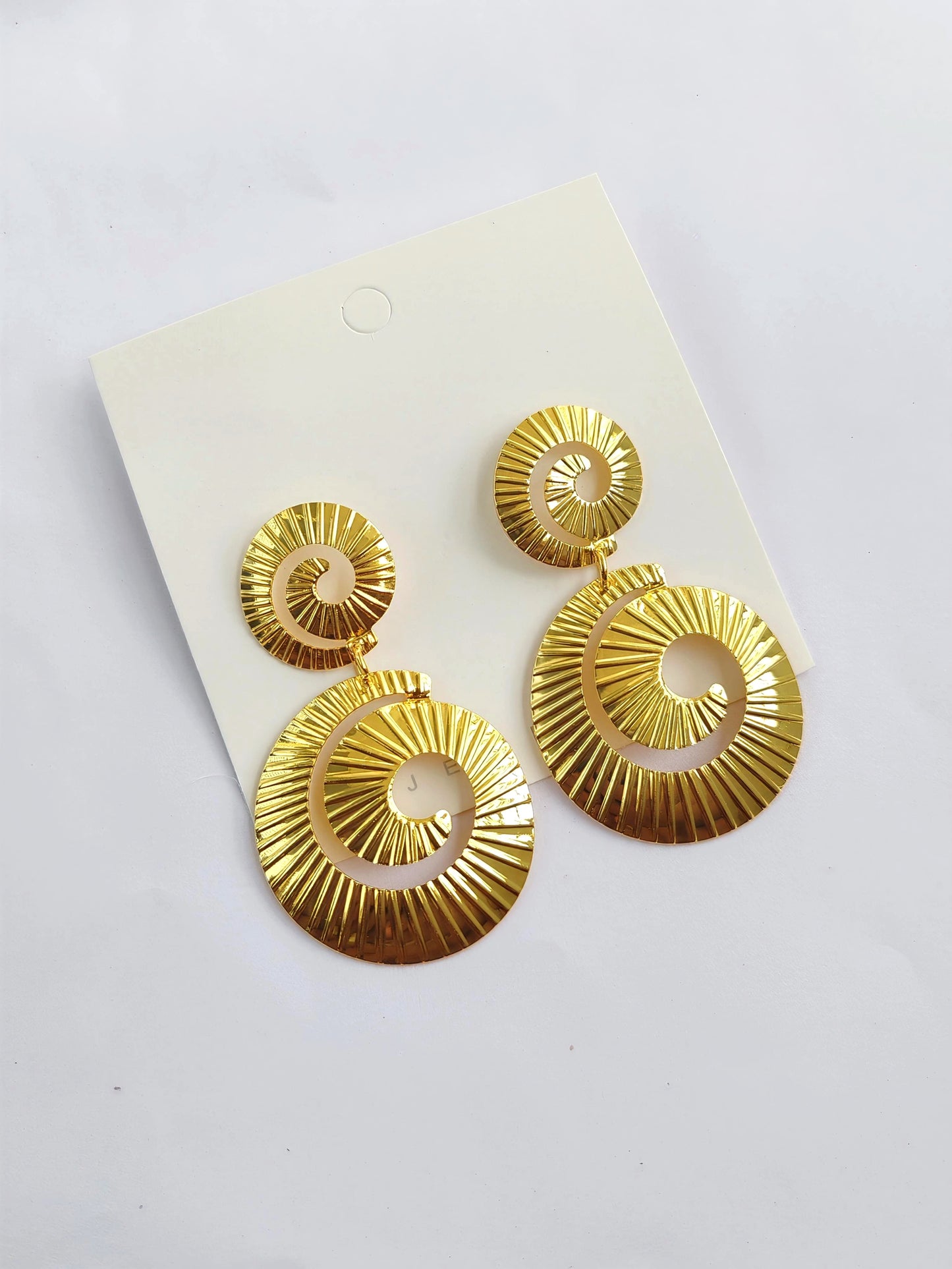 Golden Helix Ribbed Spiral Drop Earrings Descrip