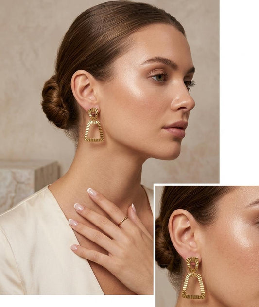Aurelia Fluted Geometric Drop Earrings