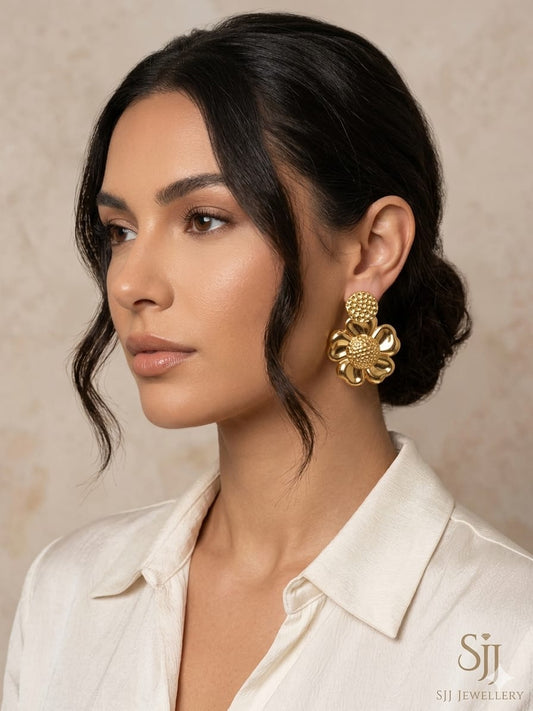 18K Gold Plated Chunky Floral Drop Studs