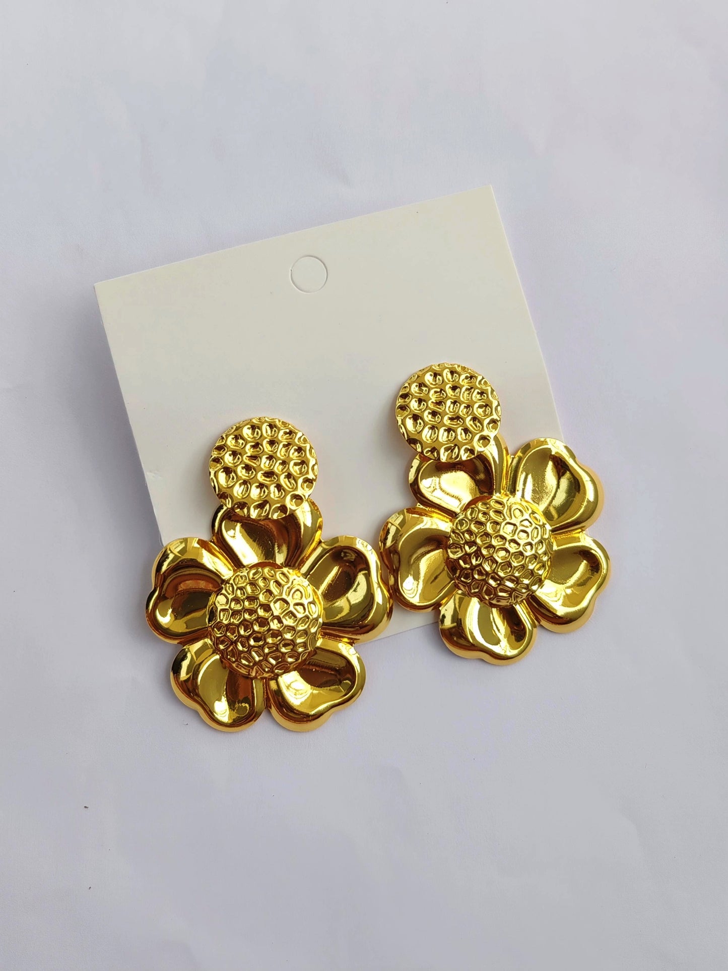 18K Gold Plated Chunky Floral Drop Studs