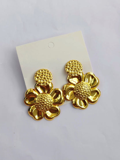 18K Gold Plated Chunky Floral Drop Studs
