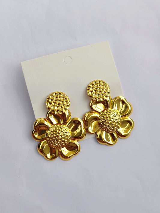 18K Gold Plated Chunky Floral Drop Studs