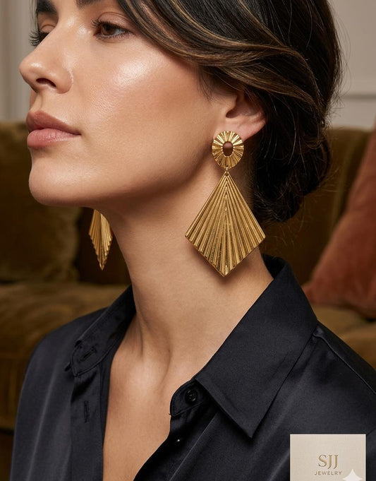 Radiant Sunburst Gold Geometric Drop Earrings