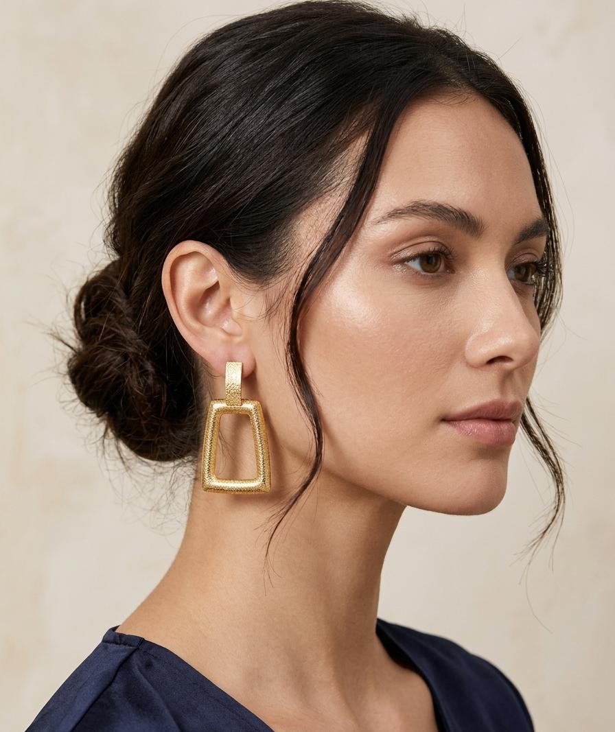 Frosted Gold Geometric Trapezoid Drop Earrings