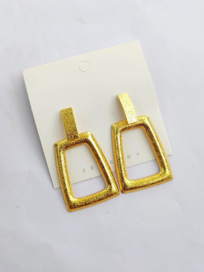 Frosted Gold Geometric Trapezoid Drop Earrings