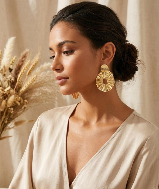 Aurelia Pleated Hammered Gold Statement Earrings