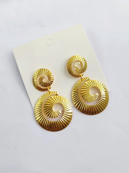 Golden Helix Ribbed Spiral Drop Earrings Descrip