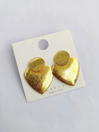 Gilded Heart Statement Studs – Textured Gold Finish