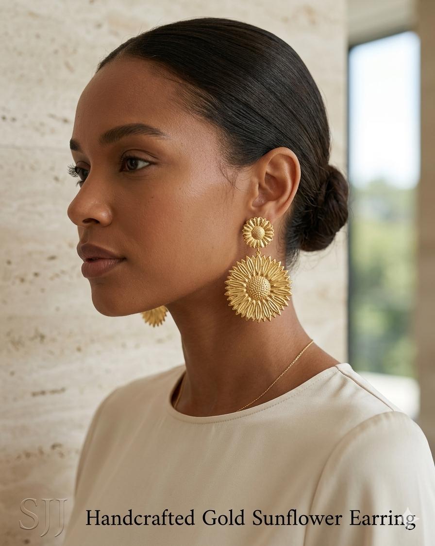 Golden Solis Sunflower Drop Earrings
