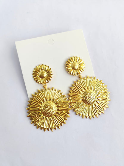 Golden Solis Sunflower Drop Earrings