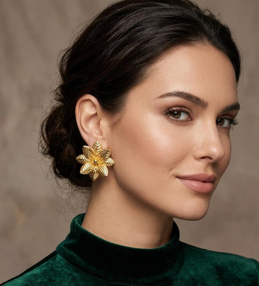 Golden Bloom Statement Studs – Multi-Layered Floral Design