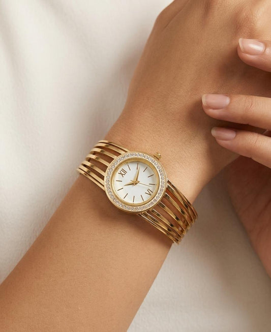 Timeless Elegance: Gold-Toned Multi-Strand Bangle Watch