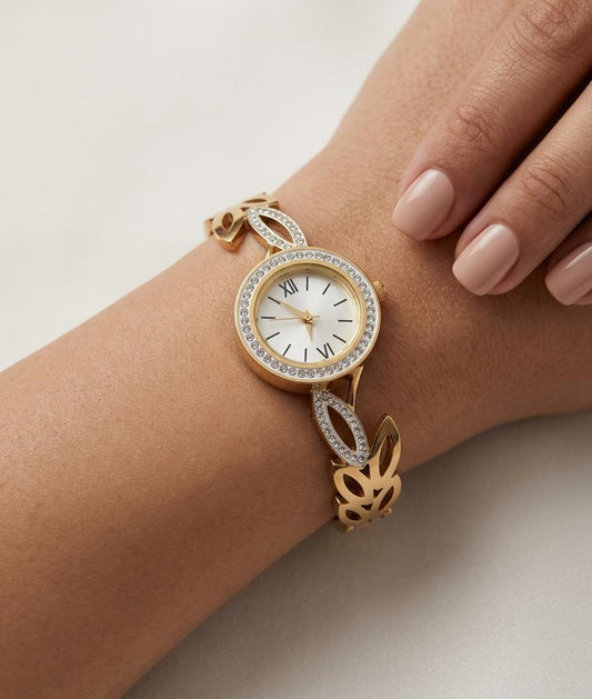 Crystal Pavé Gold Bangle Watch