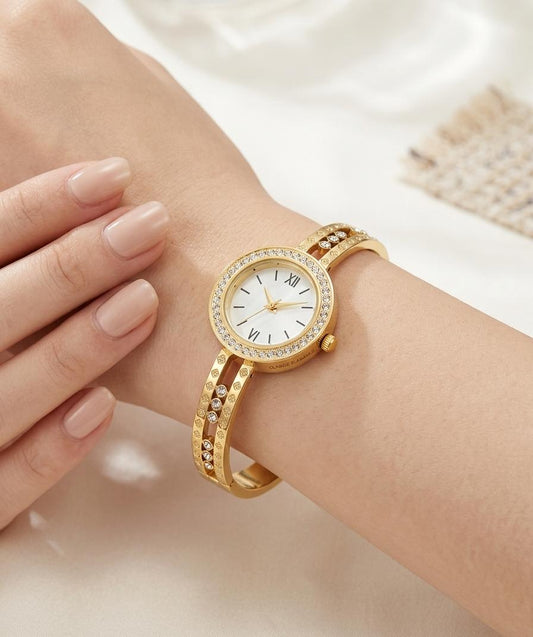Luxury Gold Bangle Watch – Crystal Embellished
